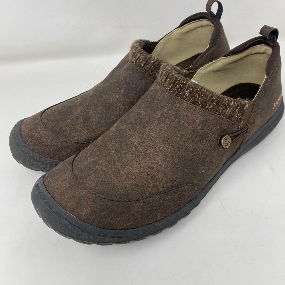 JSport Women 11 Alice Slip On Mules Brown Faux Leather Knit Collar Walking